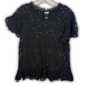 Women's Black Lace Goth Vampire Whimsigoth Fairygrunge Sheer Top XL